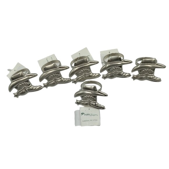 Cowboy Hat & Boots Napkin Rings Silver Tone Metal Western Table Decor Set Of 6 - Picture 4 of 8